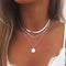 Layered Silver Necklace Set with Choker and Pendant