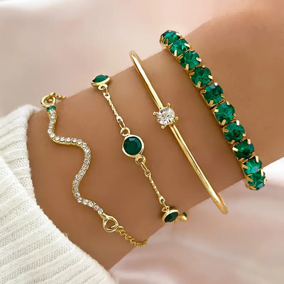 Vintage Green Zircon Bracelet Set
