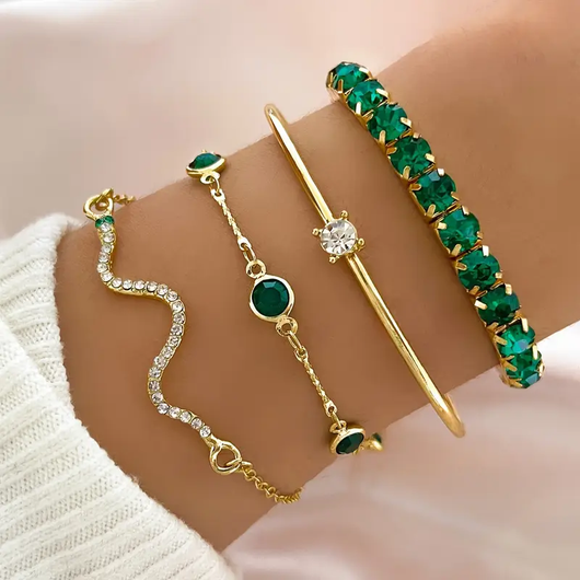 Vintage Green Zircon Bracelet Set