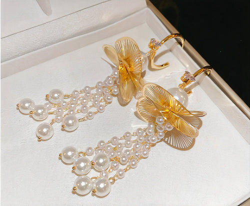 Boucles d'oreilles perles fleurs vintage