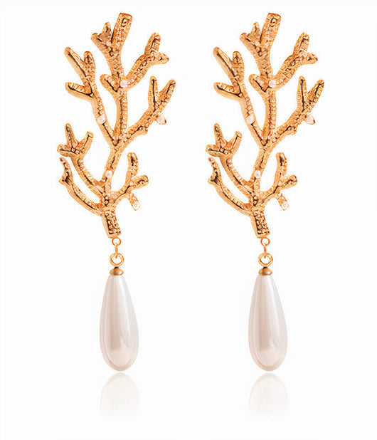 Coral Earrings with Freshwater Pearl Finish