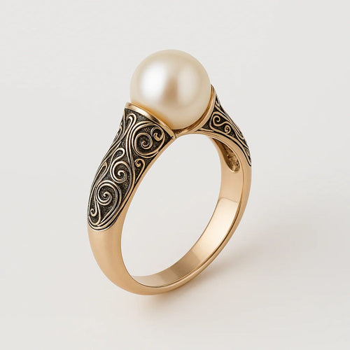 Filigree Gold Ring with Pearl