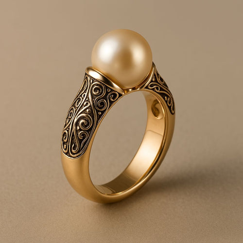 Filigree Gold Ring with Pearl