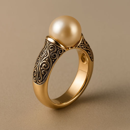 Filigree Gold Ring with Pearl