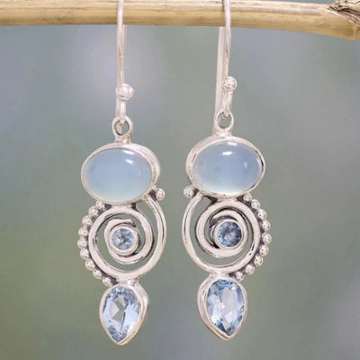 Boucles d'oreilles exclusives vintage en argent et pierre de lune