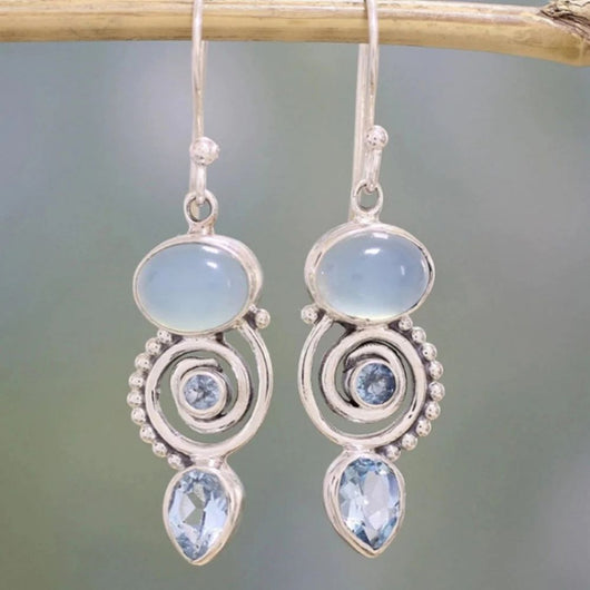 Boucles d'oreilles exclusives vintage en argent et pierre de lune