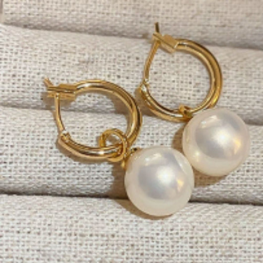 Boucles d'oreilles crochets élégantes en perles dorées
